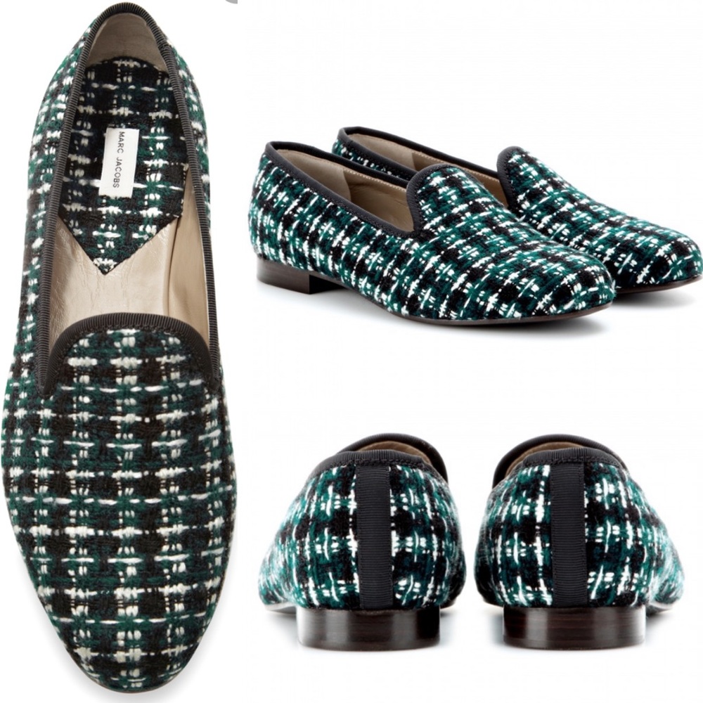 Marc Jacobs Women's Green Tweed Loafers Size 35